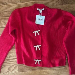 Elegant Red Cardigan with Bow Details